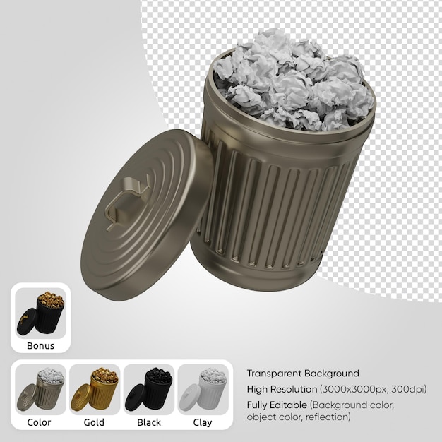 3d trash can with paper