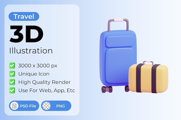 PSD 3d travel suitcase illustration