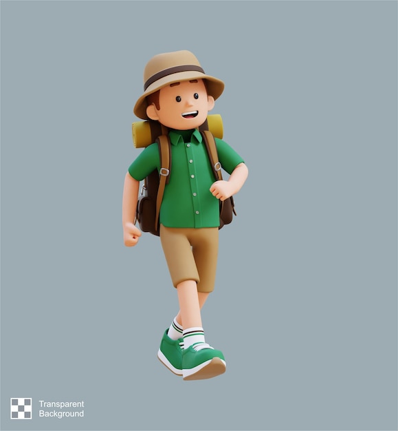 3d traveller character walking with confident