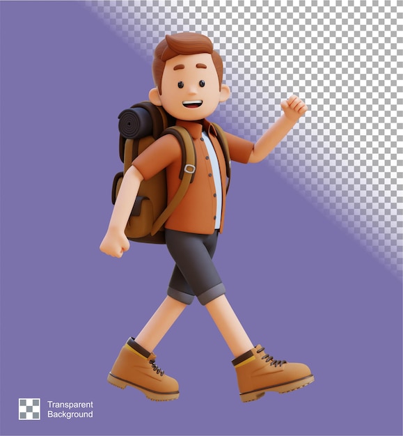 3d traveller character walking with confident