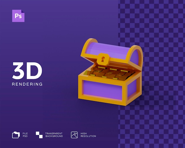 PSD 3d treasure box rendering isolated