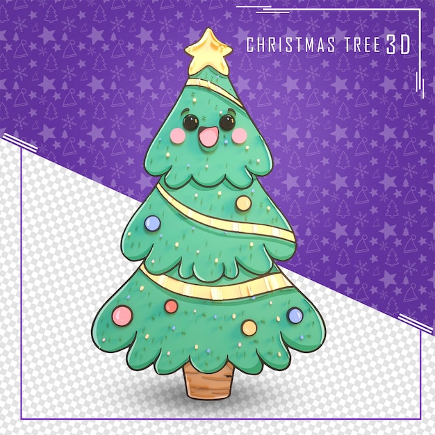 PSD 3d tree for merry christmas isolated