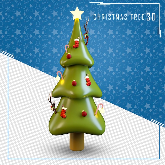 3d tree star Merry Christmas isolated