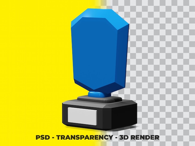 3d-trofee van kristalglas met transparantie render-modellering premium psd