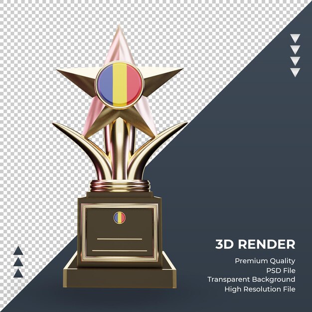 3d Trofeum Flaga Rumunii Renderująca Widok Z Przodu