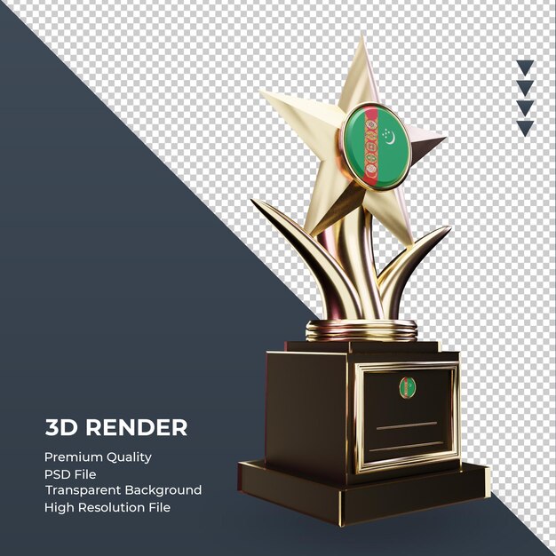 3d Trofeum Flaga Turkmeńska Renderująca Widok Z Lewej Strony