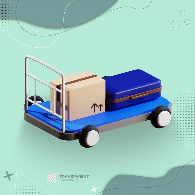 PSD carrello 3d con l'illustrazione del pacchetto