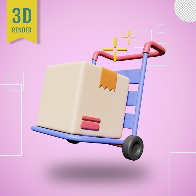 PSD 3d trolleykarton illustratie met transparante achtergrond