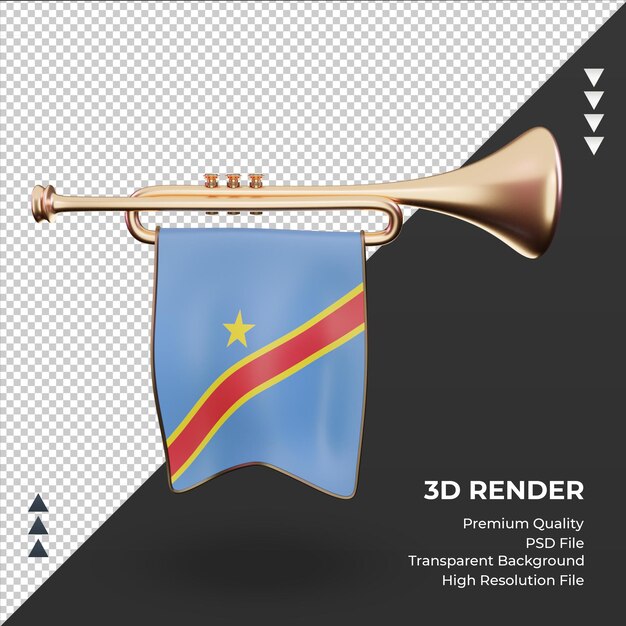 3d-trompet democratische congo vlag rendering vooraanzicht