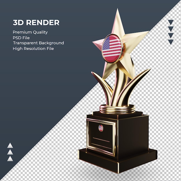 PSD 3d trofeo bandiera americana rendering vista a destra