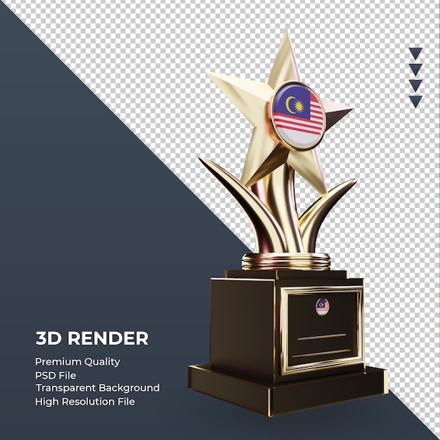 PSD 3d trophy malaysia flag rendering left view