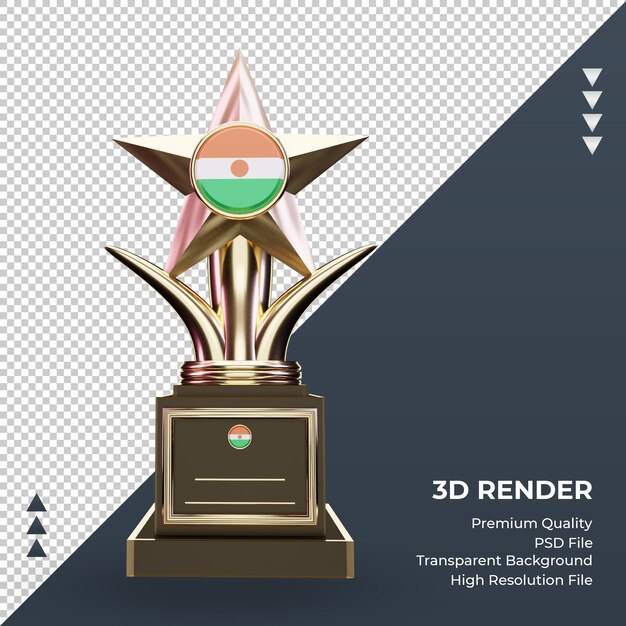 Vista frontale del rendering della bandiera del niger del trofeo 3d