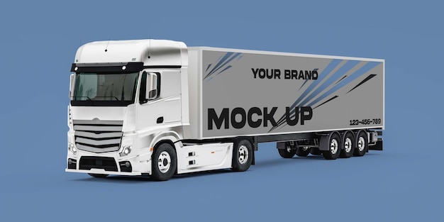 3d truck with white trailer mock up against monochrome background