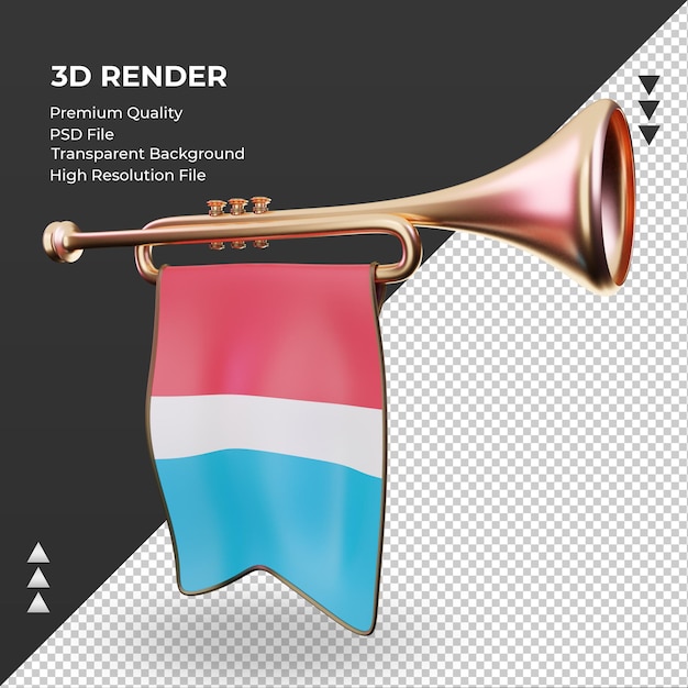 3d tromba bandiera lussemburghese rendering vista a destra