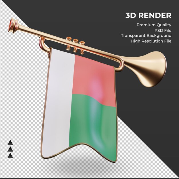 3d trumpet madagascar flag rendering left view