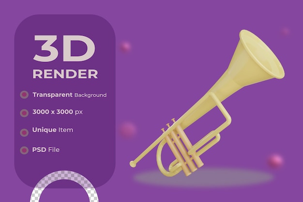 3d trumpet object with transparent background