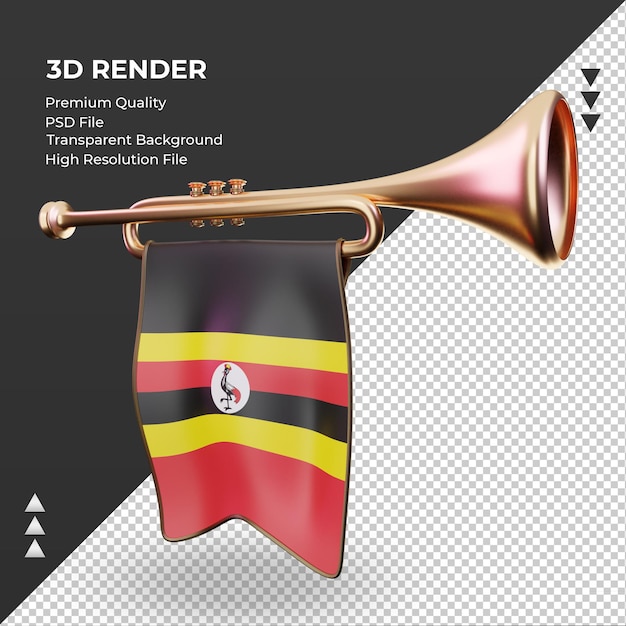 PSD 3d tromba bandiera dell'uganda rendering vista a destra