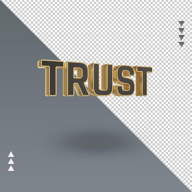 PSD Текстовый рендеринг текста 3d trust из черного золота, вид слева