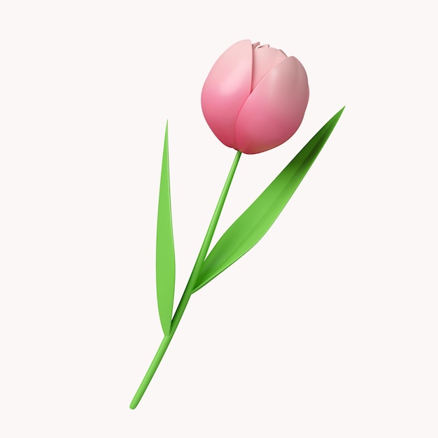 PSD 흰색 배경에 고립 된 3d 튤립 꽃 아이콘 3d 렌더링 그림 클리핑 패스