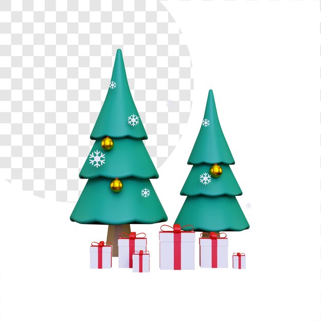 3d twee kerstbomen en een geschenkdoos