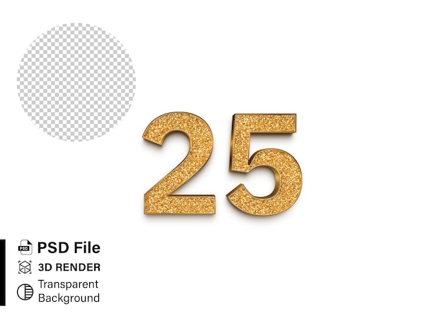 3d twenty five number 25 glitter color isolated on transparent background
