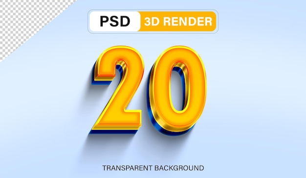 3d twenty number 20 orange gradient isolated on transparent background