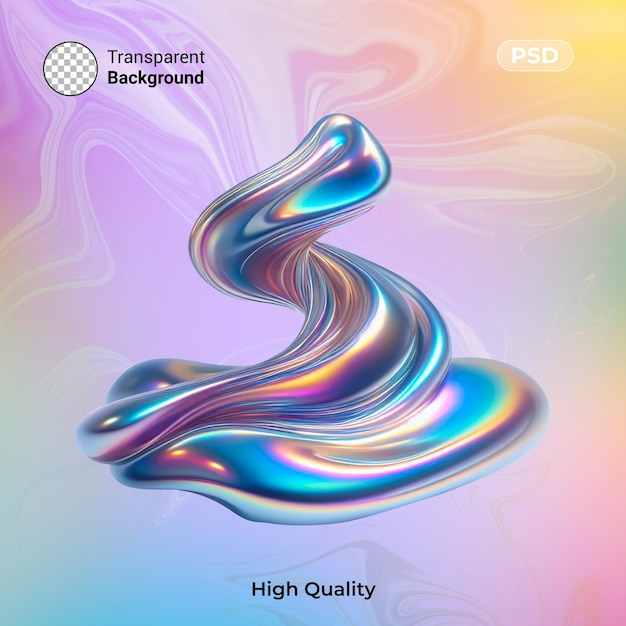 3d twisted fluid abstract metallic shape holographic colored