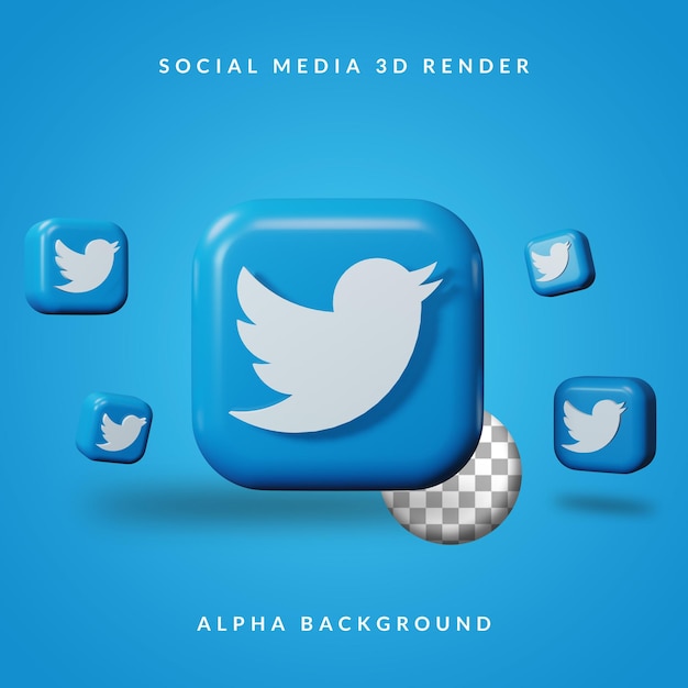 Logo dell'applicazione twitter 3d con sfondo alfa