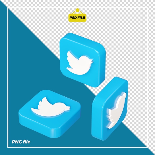Icona twitter 3d su tutti i lati
