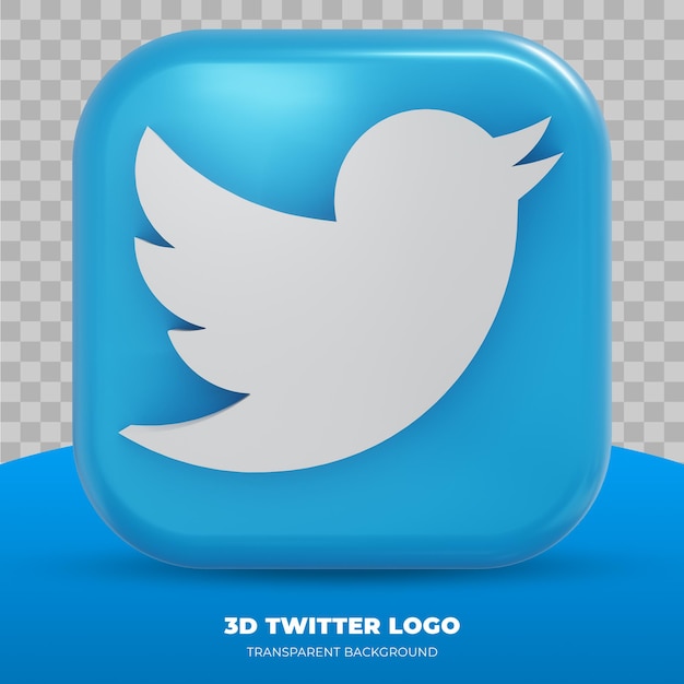 3Dレンダリングで分離された3DTwitterロゴ