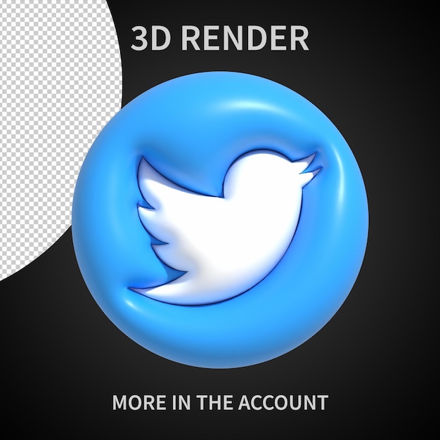 PSD 3d twitter logo on transparent background