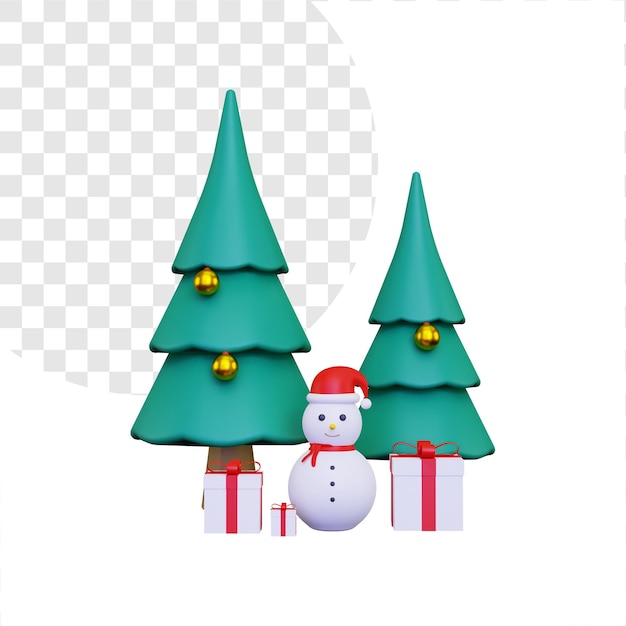 3d Two Christmas trees and a snowman