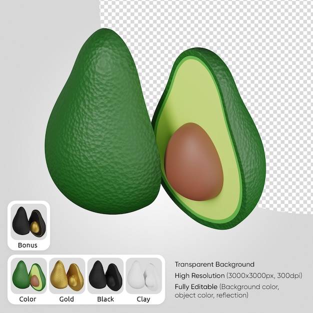 3d due metà di avocado