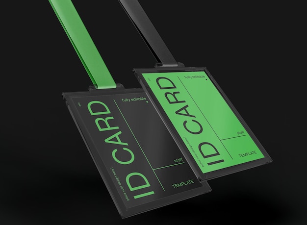 3d two hanging id cards mockup. branding elements