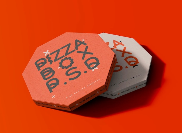 3d two octagon pizza boxes mockup