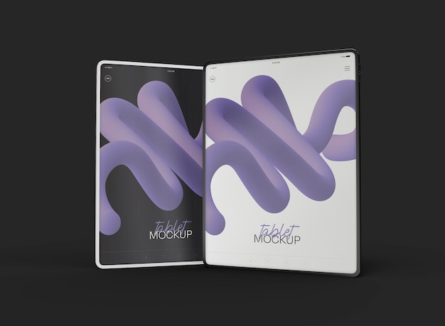 3d two vertical tablets screen mockup