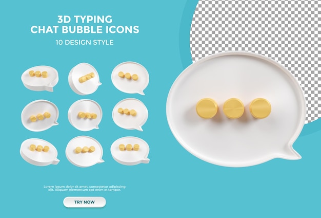 PSD 3 d タイピング バブル チャット アイコン コレクション 10 種類のスタイル