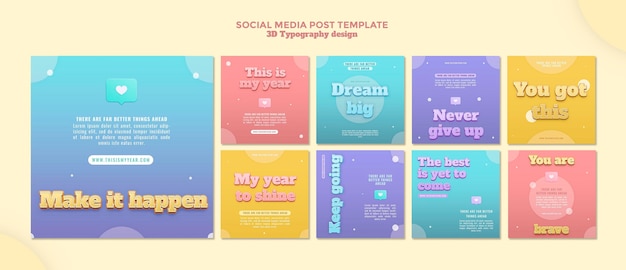 PSD 3d typography design social media post