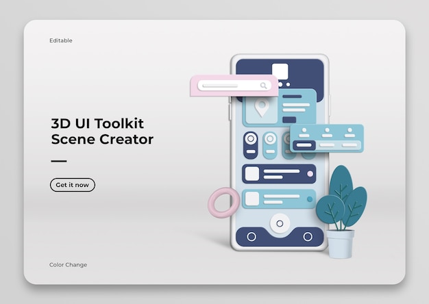 PSD 3d ui toolkit scene creator mockup