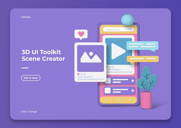 PSD Мокап создателя сцены 3d ui toolkit