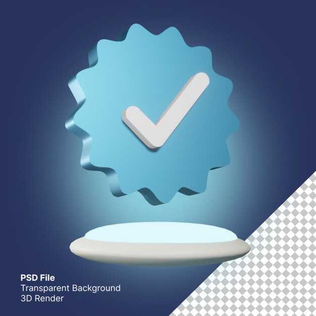 PSD 3d ukośna niebieska ikona weryfikacji z weryfikacją telegramu scenicznego