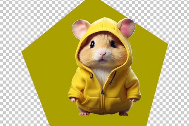 PSD 3d ultra gedetailleerd van een schattige hamster die een geel jasje draagt