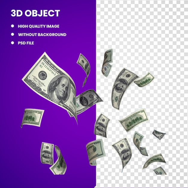 PSD 3d united states dollar money flying cash