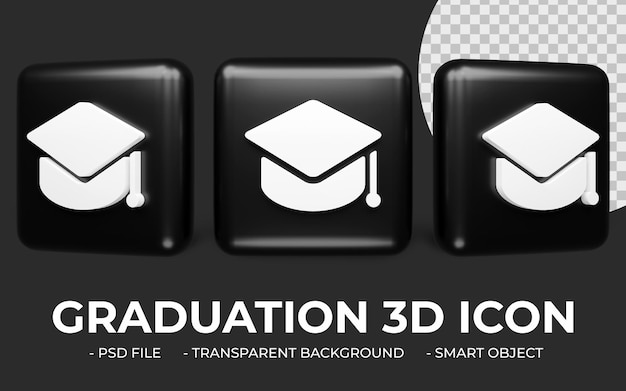 Icona di graduazione universitaria 3d o icone isolate tappi accademici