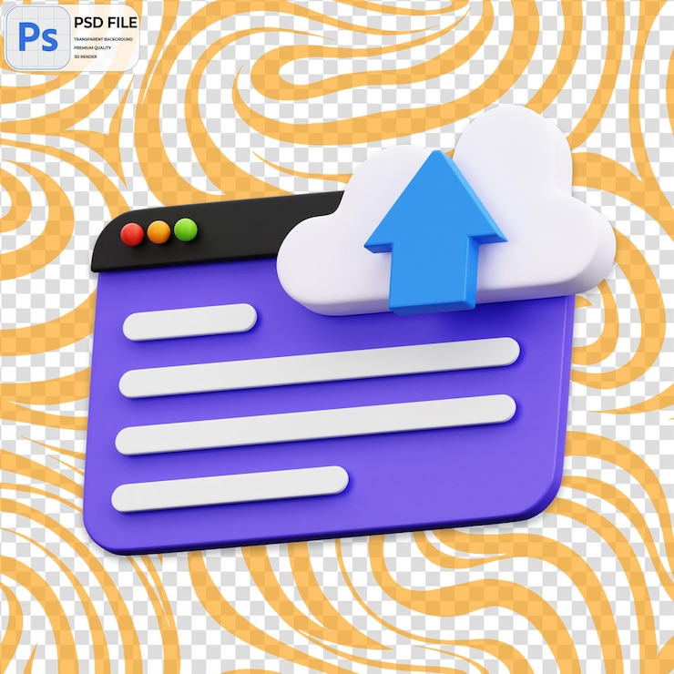 PSD 3d upload to cloud render icon isolated png illustration psd template