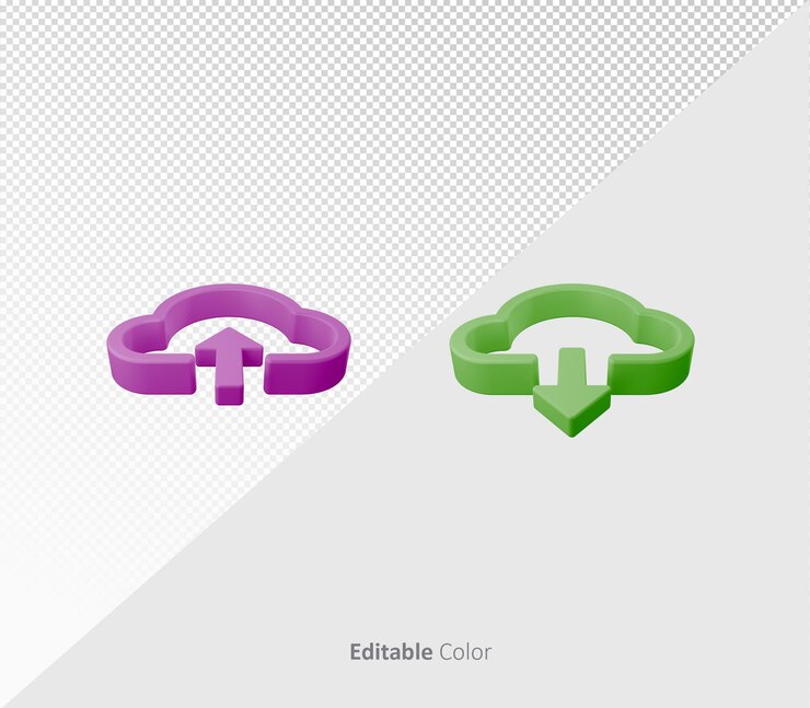 PSD 3d upload download bundle psd template with editable color
