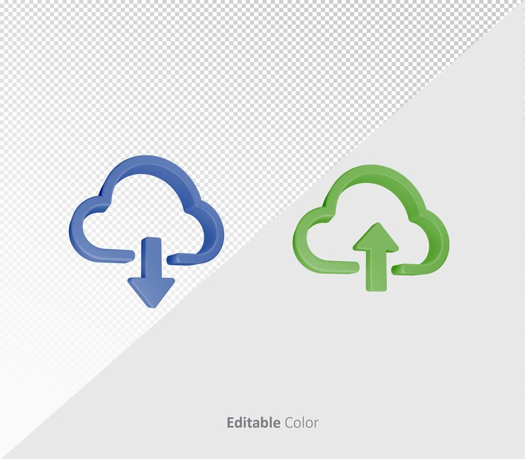 PSD 3d upload download bundle psd template with editable color