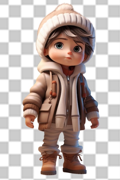 PSD 3d uroczy chłopiec noszący piękną zimową kurtkę