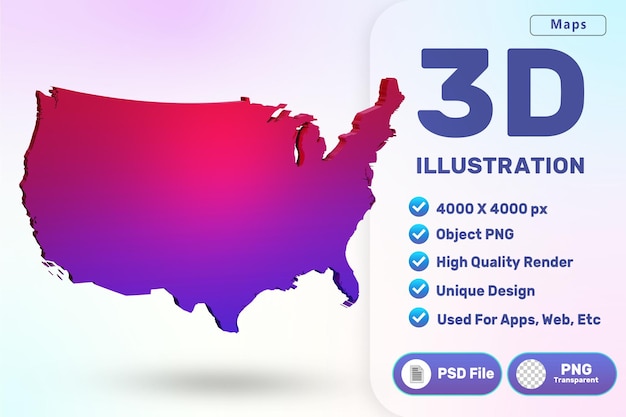 PSD 3d 미국 지도 고품질 렌더 아이콘