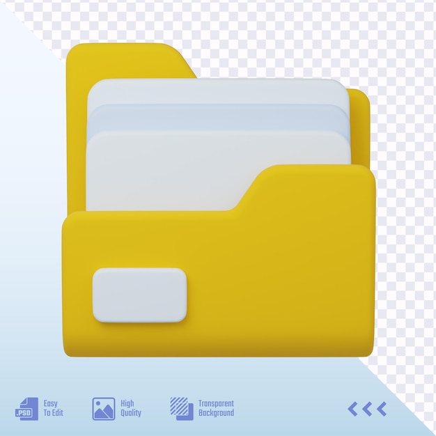 3D User Interface Rendered Yellow Folder with Files